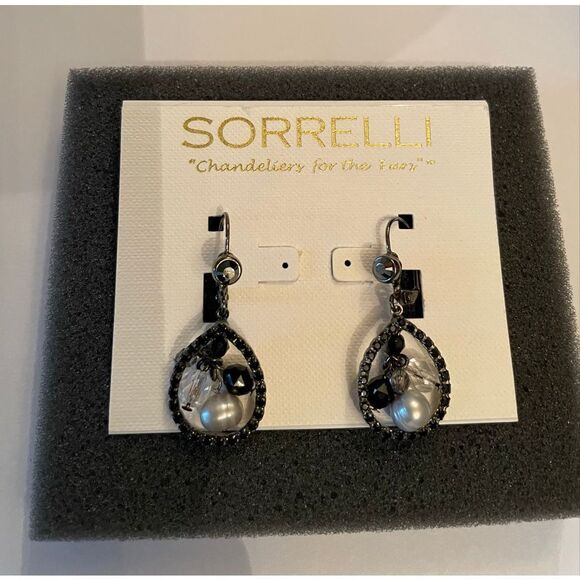 Sorrelli Black Crystal & Pearl Teardrop Earrings – Original Card - Picture 4 of 4